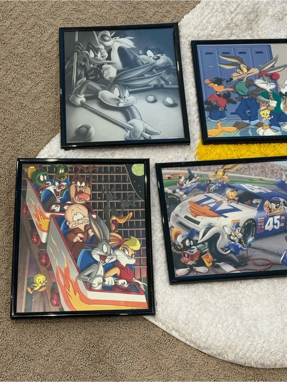 Vintage Looney Tunes Warner Bros Poster Art Dated 2000 Framed Lot Of 6 8x10